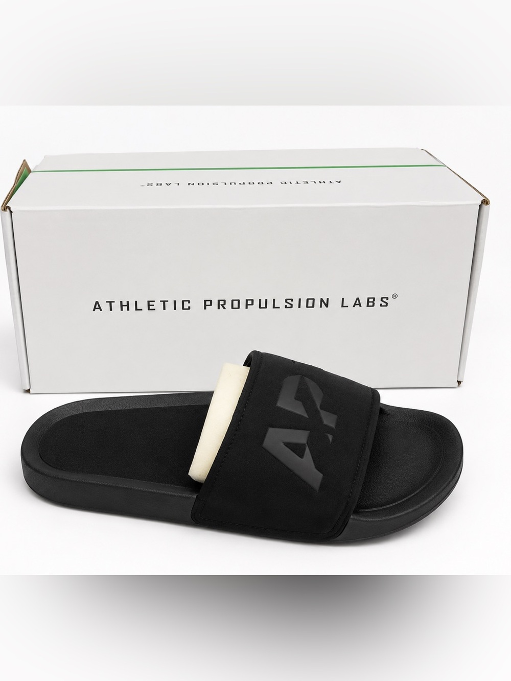 $130 APL Black Techloom Slide Sandals with Logo NIB
